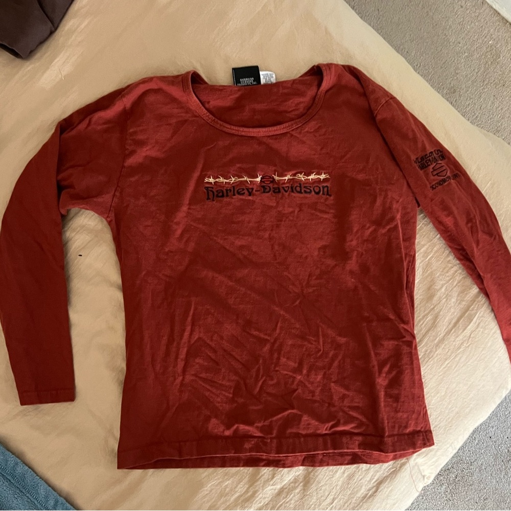 vintage harley davidson embroidered scoop neck long sleeve